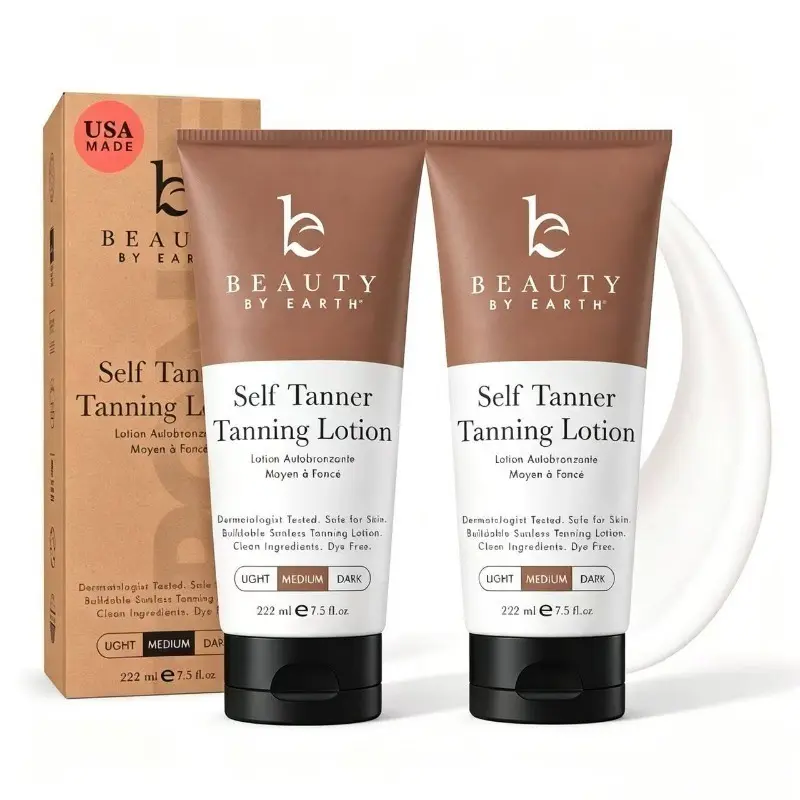 Beauty by Earth Gradual Self Tanner Body Lotion - Natural, Streak-Free, Hydrating Sunless Tanning Lotion for Bronzed Glow, Made in USA, Vegan, Cruelty-Free, Pregnancy-Safe, Body Care, Full Body