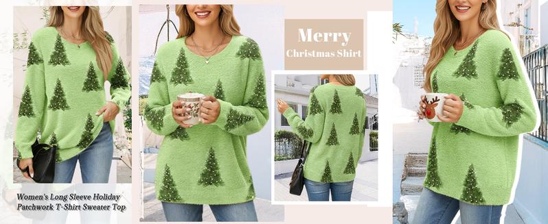 ETCYY Christmas Sweaters for Women – Casual Long Sleeve Knitwear Tops, Funny Xmas Tree Print Button-Up Cardigans, Fitted Crewneck Vintage Green Knitted Outerwear, Cozy Fall & Winter Womenswear,