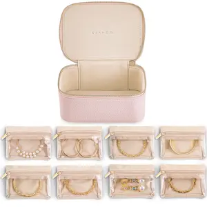 VLANDO Maidenhood Travel Jewelry Case with 8 Zipper Pouches, Handy Jewelry Storage, Summer Gift for Women, Christmas Gift, Wedding Giftes Divided Compartments