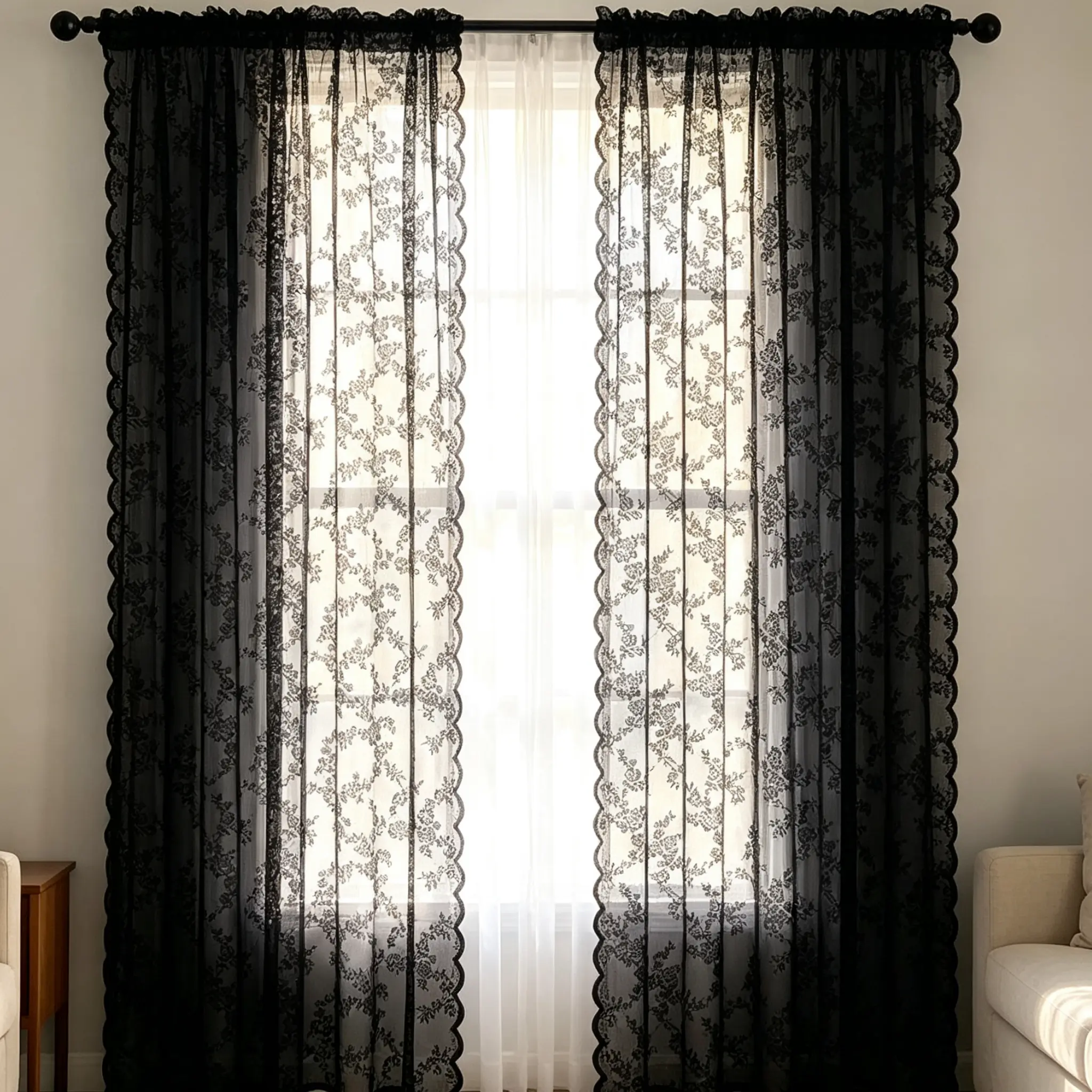 2-Panel Vintage Lace Curtains, Floral Embroidered Sheer Lightweight Drapes, Semi-Transparent for Balcony Use, Aesthetic Room & Home Decor, Aesthetic Room Decor