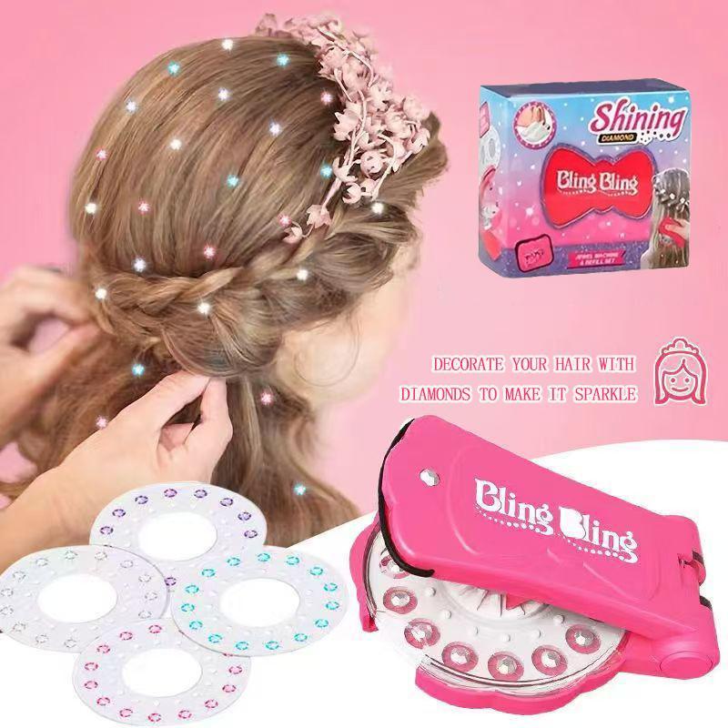 Glitter Diamond Styling Tools Hair Gemstone Styling Set +180 colorful gemstones to light up girls' hair, clothes,accessories,etc., birthday gift for all hair types/hair styles-Hair Care, No Heat Required Hair Styling Accessories