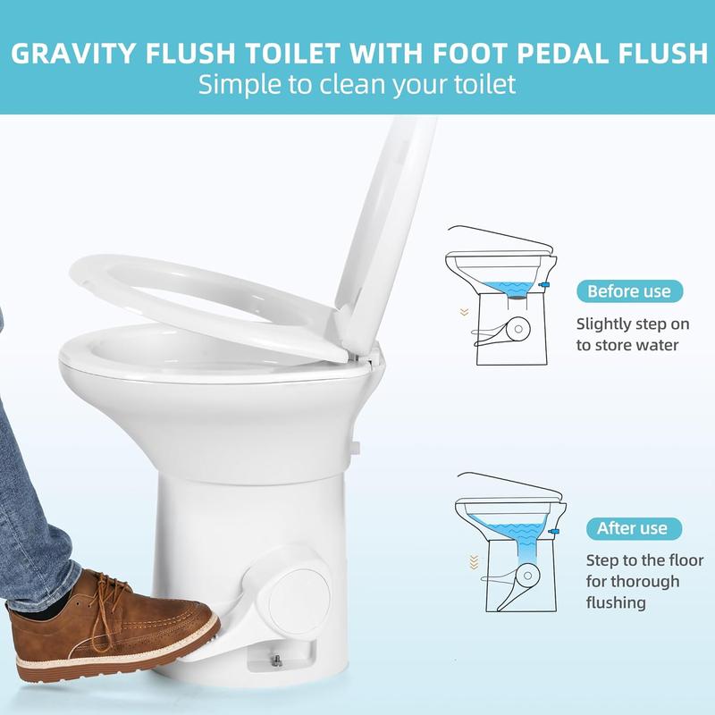 YITAMOTOR RV Toilet with Enamel Bowl Plastic Toilet Body Pedal Flush Gravity Flush High Profile with Hand Sprayer & Flange for Motorhome Caravan Car Travel