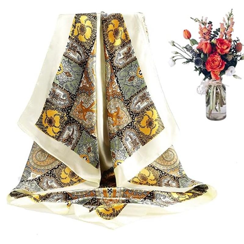 3-piece suit 35 Inches Large Printed Silk Like Texture Square Head Scarf Neck Scarves for Women Hair Kerchief Bandanas Scarf Sleeping Head Wraps Hair Band Headscarf Female Hair Accessories