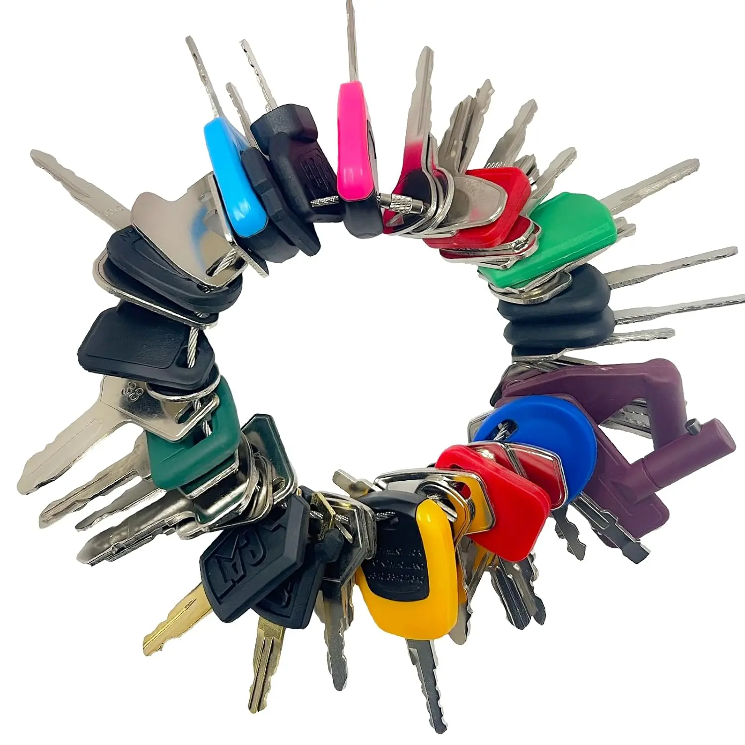 WAH LIN PARTS 50-Piece Corrosion-Proof Precision-Cut Metal Surface Heavy Equipment Ignition Master Key Set with Adjustable Ring, Fits CAT, Case, John Deere, Komatsu, Kubota, Hyster Locks for Construction Contractors, Farms, Heavy Equipment Key Set, Takeuc