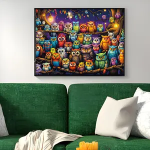 Owl Family Diamond Art Kit for Adults, Cute Animals Diamond Painting Kits for Beginners, DIY Full Round Drill Diamond Dots with Gem Art for Home Wall Decor 16x12 inch