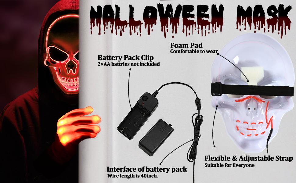 2025 Upgrade Halloween Scary LED Mask LED Skeleton Mask Purge Hacker Mask Glow in The Dark Mask for Halloween Costume Party Creepy Spooky