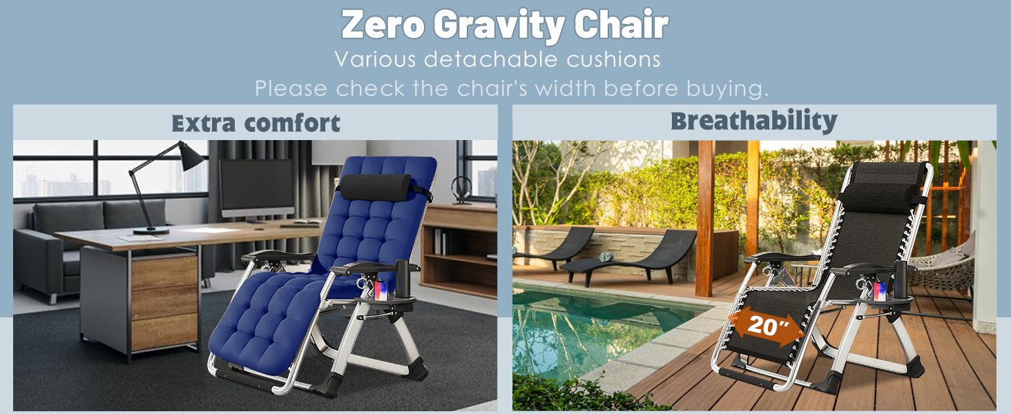 Naudacaa Zero Gravity Chair, Premium Outdoor Lawn Folding Lounge Chair with Adjustable Reclining, Cushion, Headrest & Tray, Supports 400lbs