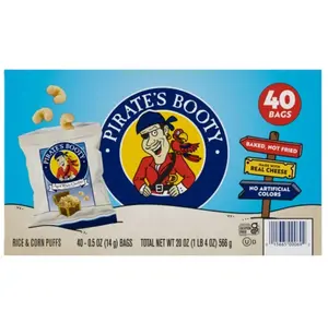 Pirate's Booty Aged White Cheddar Snack 0.5 oz 40 Pack Classic Delicious Taste Perfect for On-the-Go Snacking Crunchy Crispy