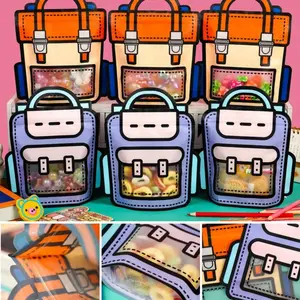30PCS Resealable Packaging Storage Bags Cartoon Backpack Clear Gift Candy Bags with Handle Small Plastic Ziplock Seal Bag for Bubbles, Candy, Treats Birthday Gift