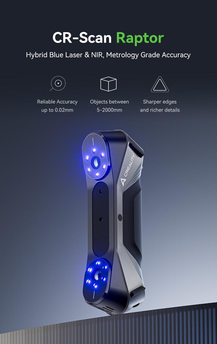 Creality CR-Scan Raptor 3D Scanner with Metrology Grade Accuracy and 7 Blue Laser Lines