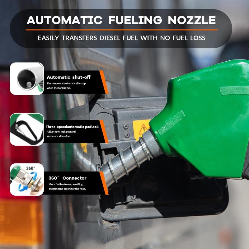 Garvee 48 Gallon Portable Fuel Transfer Tank with 12V Electric Pump, 10GPM Flow, 13Ft Hose & Auto Nozzle for Diesel & Gasoline - Ideal for Trucks, Tractors, Boats, Generators - Gray