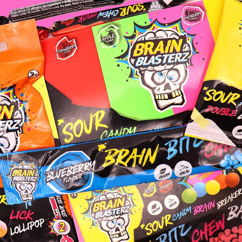 Brain Blasterz Christmas Candy Gift Box – Extreme Sour Candy Variety Pack - 14pc Holiday Collection with Lollipops, Taffy & Powder – Vegan & Halal – Fun Xmas Present, Stocking Stuffer, Birthday Treats