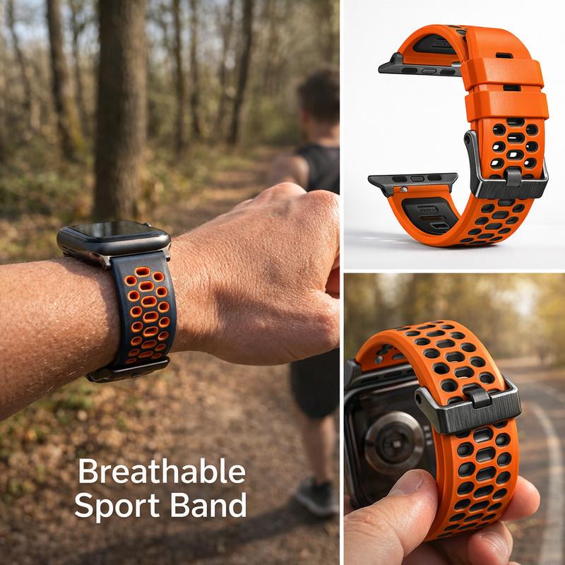 Adjustable Silicone Sports Band for Apple Watch Ultra 49mm, iWatch Series 10-3 - Durable, Comfortable Multi-color Wristband with Safety Buckle Closure, Activity Accessories | Perforated Design | Silicone Wristband,Apple Watch Accessories Wearable