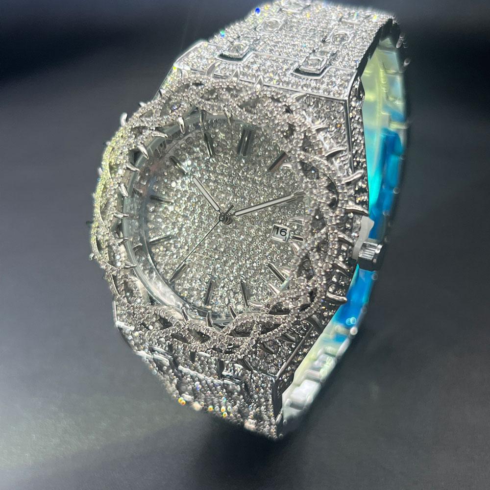 Iced Diamond Wristwatch Man Watch For Men Luxury Thorn Crown Quartz Watches Fashion Hip Hop