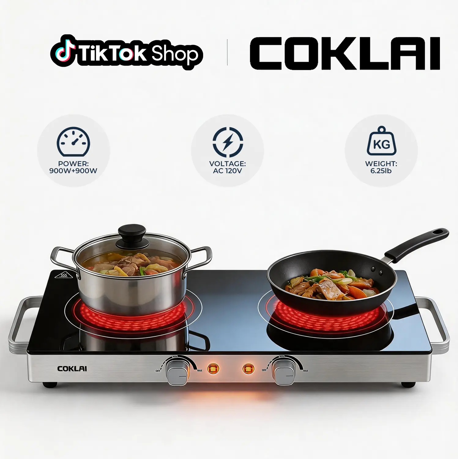 COKLAI Portable Ultra Slim Double Induction Hob - Small Compact Electric Double-Plate, Portable Burner, Induction Compatible, Temp Control, Stainless Steel Easy-Clean, US Plug for Kitchens, Small Induction Hobs,home essentials tiktokshopbacktoschool