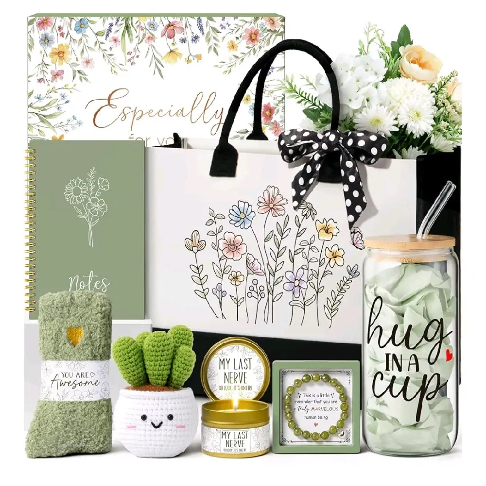 Gifts for Women Friendship, Get Well Soon Gift Baskets Care Package for Women Self Care Gifts, Inspirational Thinking of You Christmas Gift for Mom Her Sister Best Friend w/Canvas Tote Bag