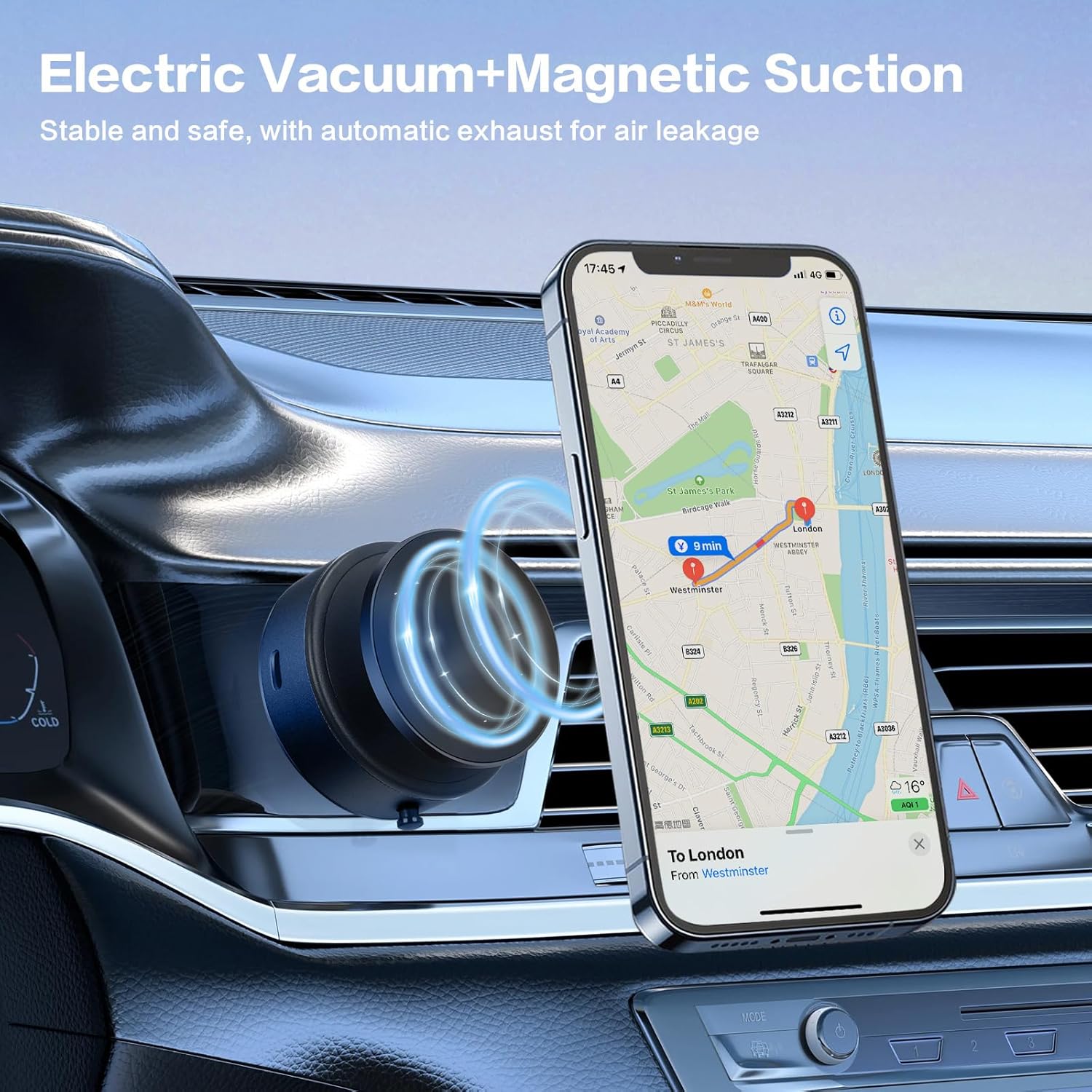 Black Magnetic Phone Holder with Suction Cup, 360° Rotatable Design, Stable & Strong Adsorption, Compatible with 4-7 Inch Smartphones, Ideal for Car & Home Use
