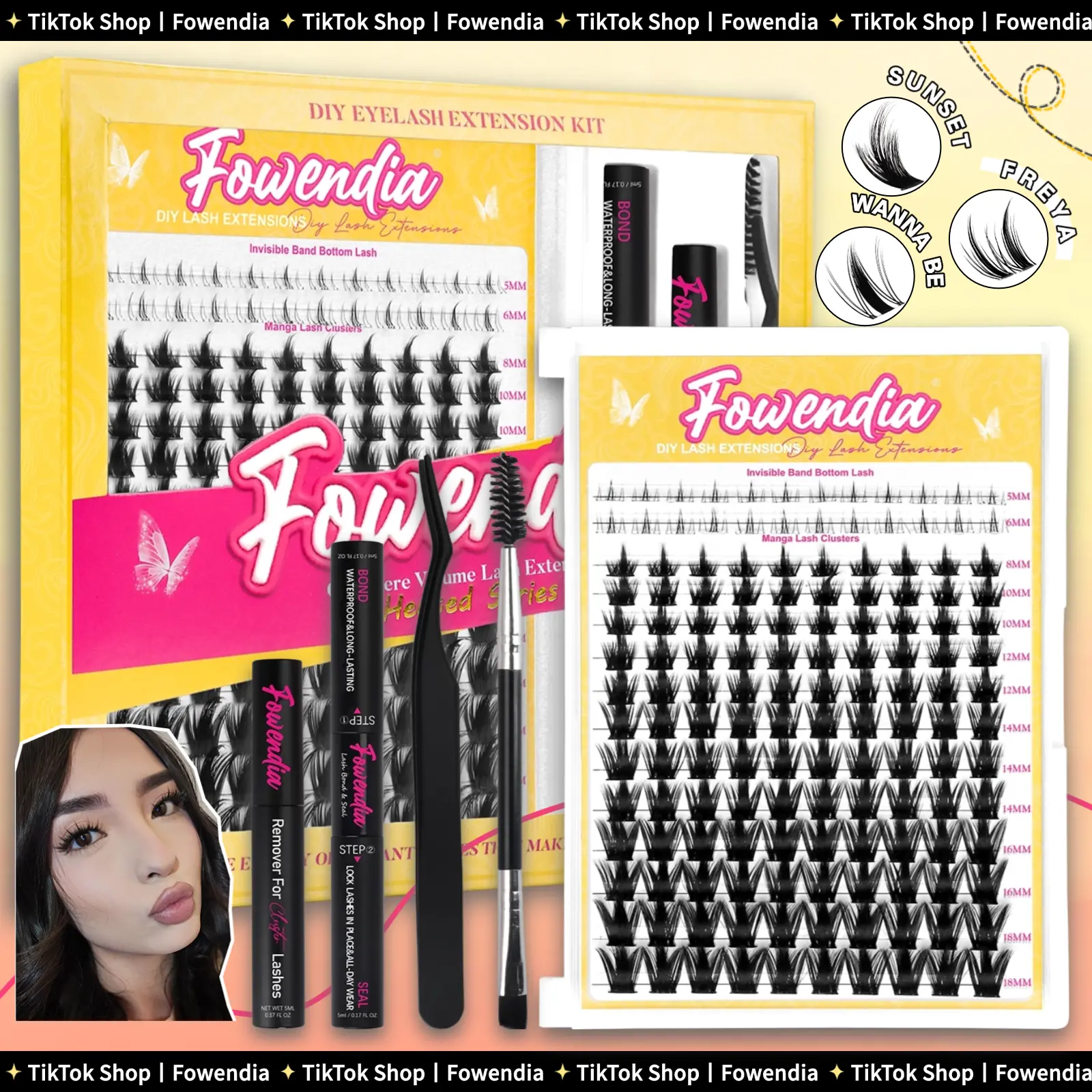 Fowendia California Sunset Wanna Be Freya Manga Lashes Cluster C D Curl DIY Lash Extension Kit and Lash Clusters 8-18mm with Bond Seal and Remover - Ultra-Thin Transparent Bands, Lash Magic Anime False Lash Extension Kit dealsforyoudays,back to school