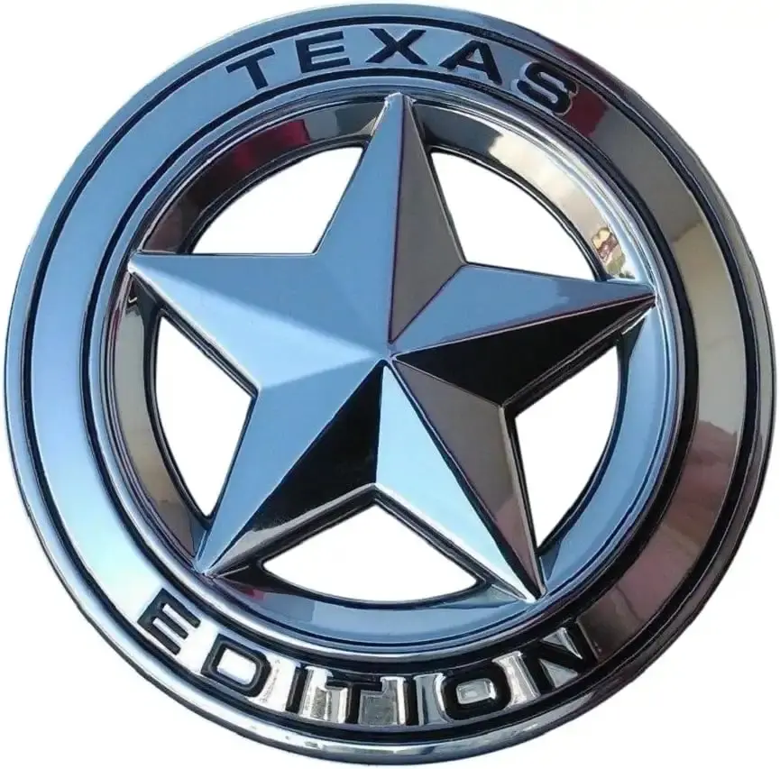 3-in Chrome and Black Round Texas Edition Star Emblem Vehicle Badge for Trucks SUVs - Easy Install Universal Stick-On for Tundra, Tacoma, F-150, F-250, Silverado, Blazer, Canyon, Sierra, Suburban, Muzzys, Ranger, S10 - Fits Hood, Door, Tailgate, Car