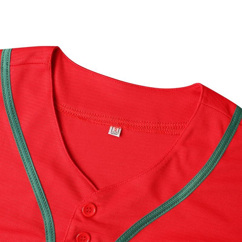 Mexico #34 Red Green Stitched Baseball Jersey Button Up Shirt with Mexican Flag Patch Embroidered Letters Classic Fan Apparel for Men Women