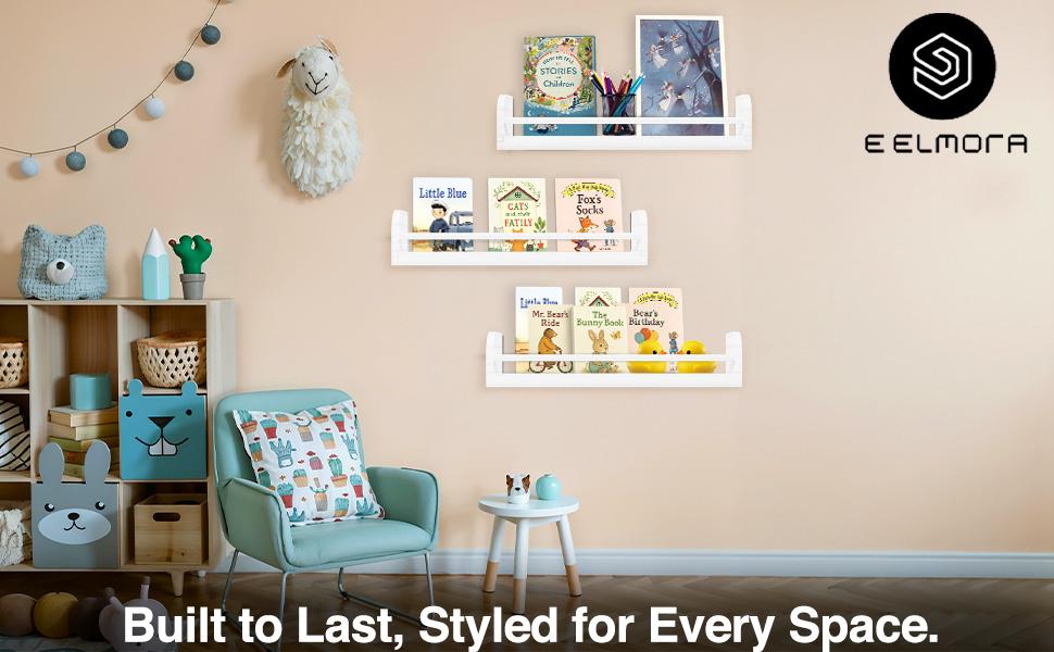 Floating Nursery Book Shelves, 16.5 inch Wall Book Shelves Kids Room, Set of 2 Baby Shelves for Nursery Décor, Ideal Wooden Nursery Shelves for Teens Kids Room, Bedroom Bathroom and Kitchen (White)