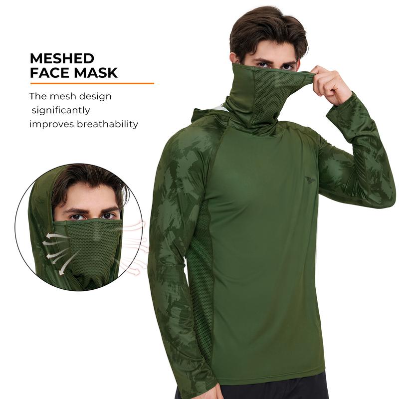 【RODEEL】915 Sun Hoodie Shirts w/ Mask Neck Gaiter Men UPF 50+ UV Protection Long Sleeve Lightweight Quick Dry Moisture Wicking Breathable Cooling Athletic Activewear for Outdoor Sports Fishing Hiking Roofing Landscaping Construction, Holiday Gift