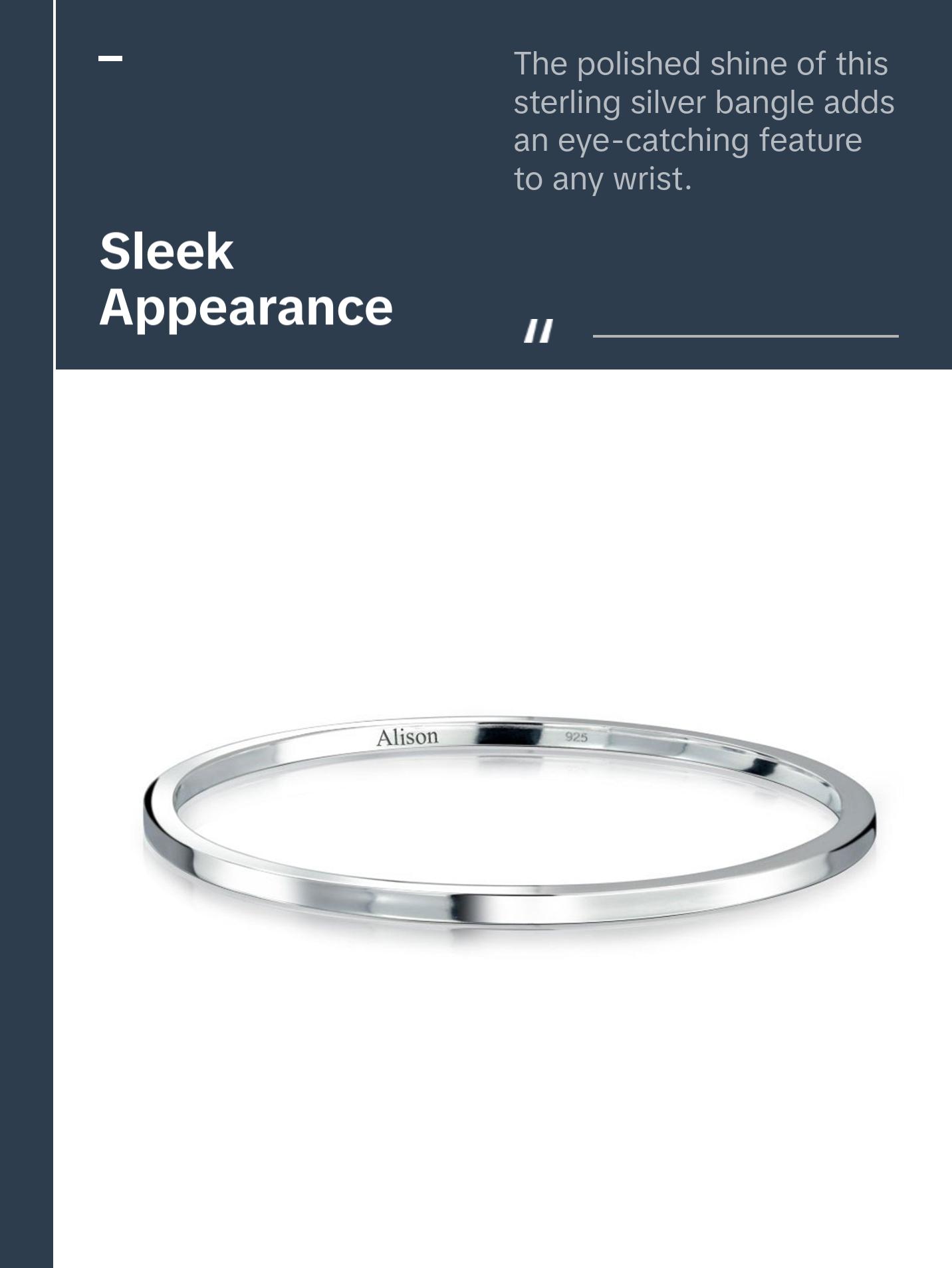 Strong Flat Square Stacking Smooth .925 Sterling Silver Bangle Bracelet