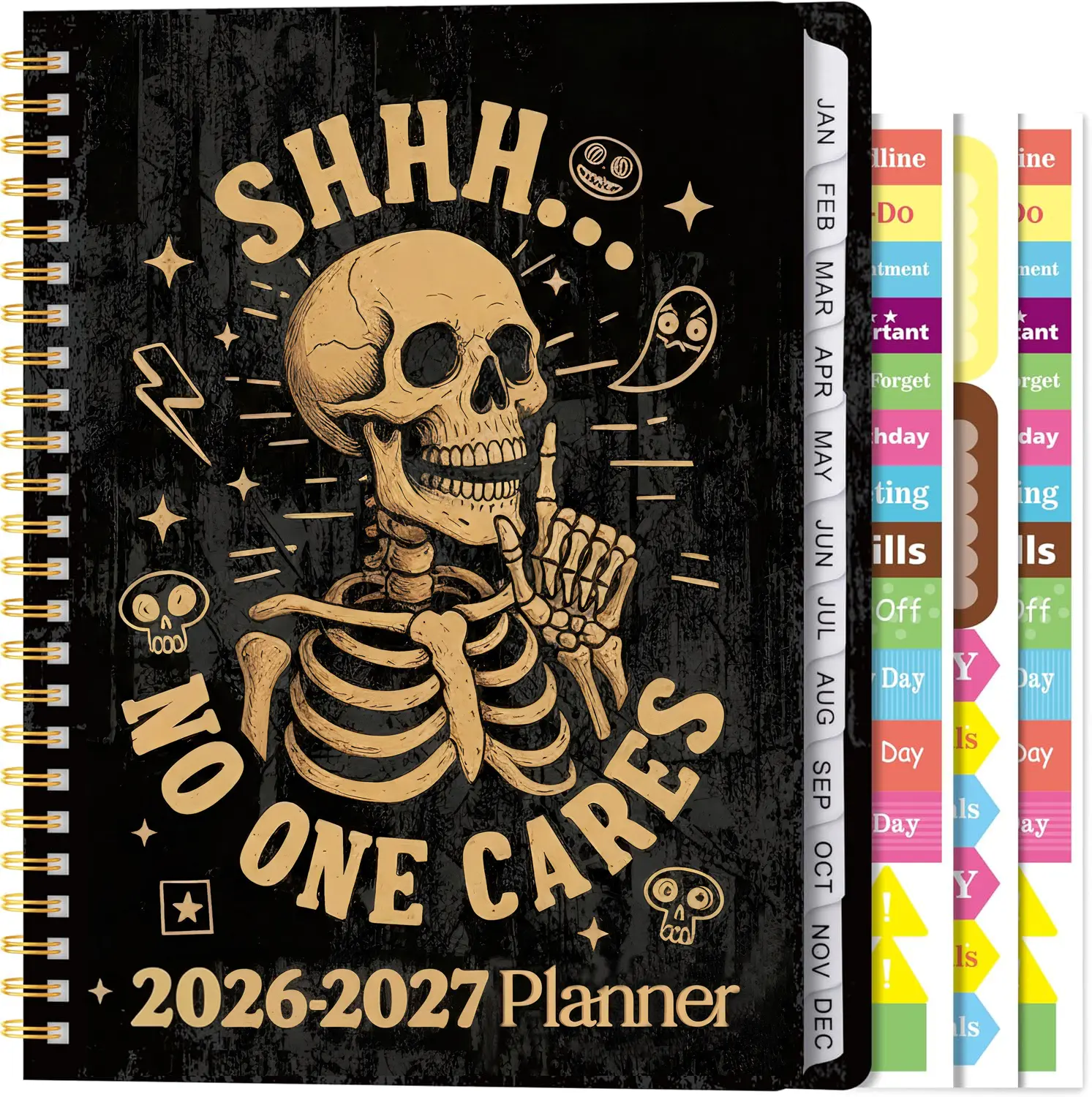 Back-to-School Haul Gothic Writing Style A5 Spiral Bound Hardcover Journal, Jul-Jun 2026 Weekly & Monthly Planner, Office Stationery with Tabs, Stickers, Rear Storage Pocket, Black Lettering, Christmas Gift for Students
