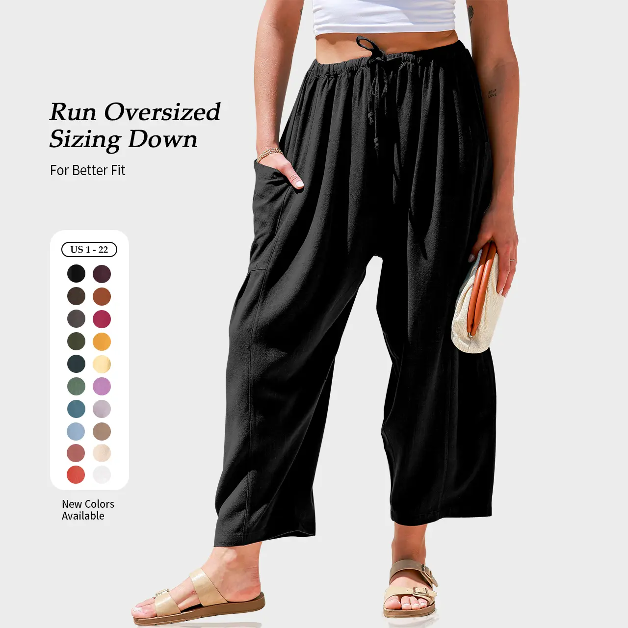TARSE Womens Linen Blend Wide Leg Pants Oversize Casual Loose Fit Beach Palazzo Harem Pants with Pockets Vacation summer outfits  Womenswear