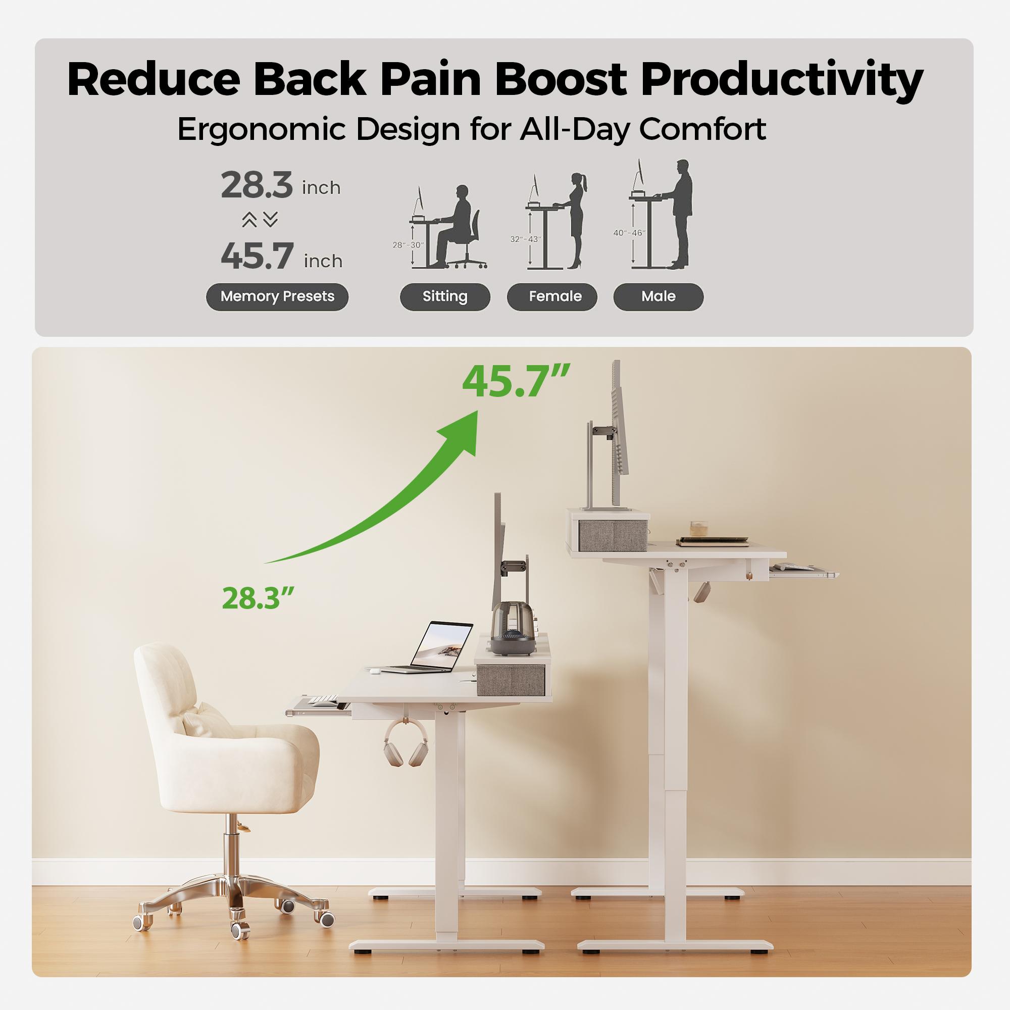 Agilestic Electric Standing Desk with Keyboard Tray and Drawers, Adjustable Height Stand Up Desk for Home Office, Game Table with 4 Memory Height Settings, 2 Headphone Hooks, Computer Workstation, Black