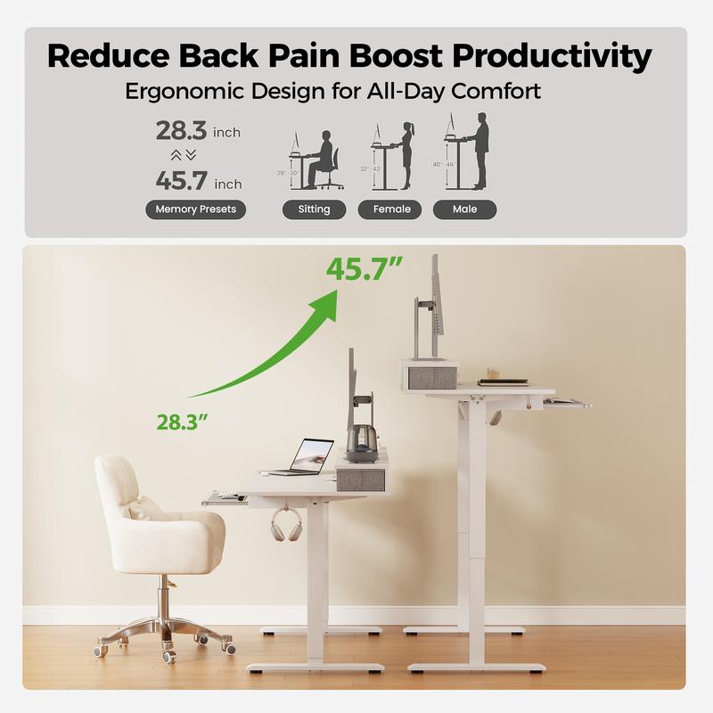 Agilestic Electric Standing Desk with Keyboard Tray and Drawers, Adjustable Height Stand Up Desk for Home Office, 4 Memory Height Settings, 2 Headphone Hooks, Computer Workstation, Black