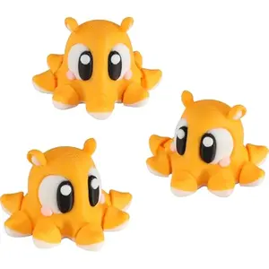 PowerTRC 3D Printed Articulated Octopus Fidget Toy 3 Pack – Flexible Cute Animal Desk Decor, Adult Fidget Collectible – 3D Printed in USA