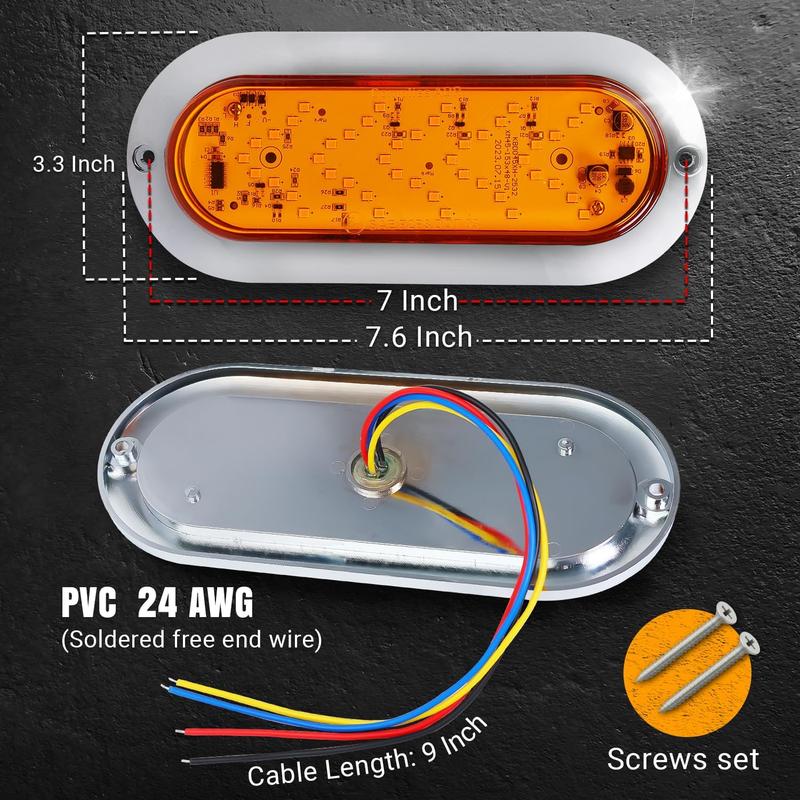 2 Pack 6 Inch Amber Oval Sequential ARROW 45LED Pointing Light 12V 24V DC Turn Signal Tail Indicator Marker Light with Chrome Bezel, Sealed Waterproof for Truck, Trailer, Dump Truck, Bus