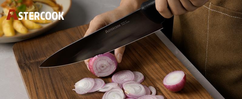 Astercook Chef Knife - 8 Inch High Carbon German Stainless Steel Ultra Sharp Blade Rustproof Ergonomic Wooden Handle Knives block Kitchen Box Cutting