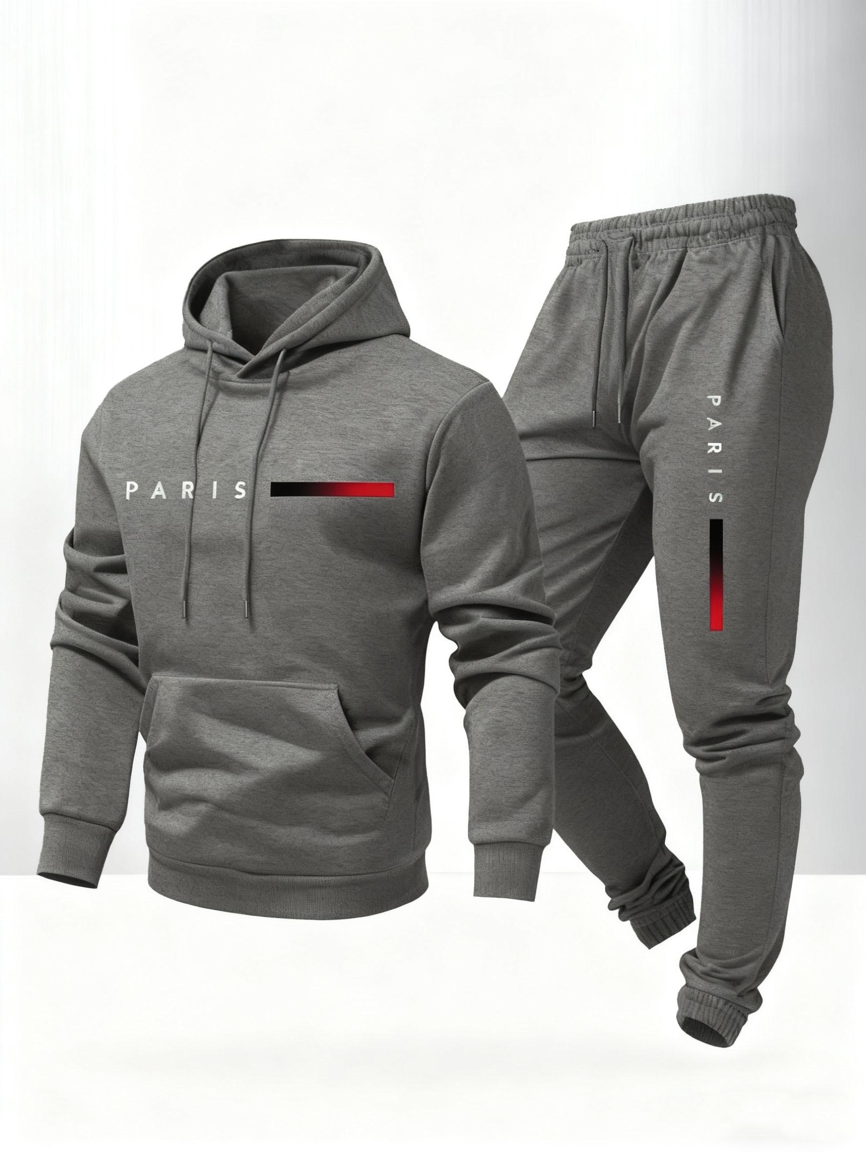 Men's Paris letter printed hoodie and drawstring sweatpants set Athleisure Street Fit