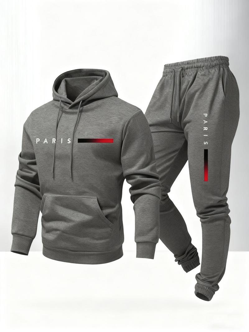 Men's Paris letter printed hoodie and drawstring sweatpants set Athleisure Street Fit