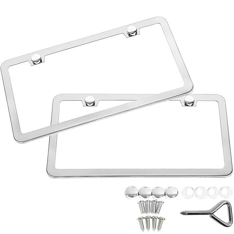 Chrome License Plate Frames Set of 2 with Hardware Kit for Car Accessories Automotive Vehicle Replacement