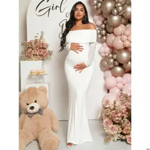 Long Shower Baby Fishtail - Off Women Pregnant Loomaby Shoulder Sleeve Dress For Maternity