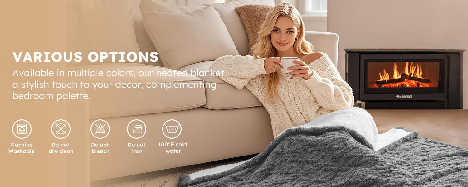 YOOFOSS Heated Blanket Electric Blanket Throw - Heating Blanket with 5 Heating Levels & 12 Hours Auto Off, Soft Cozy Sherpa FleeceWashable Blanket with Fast Heating