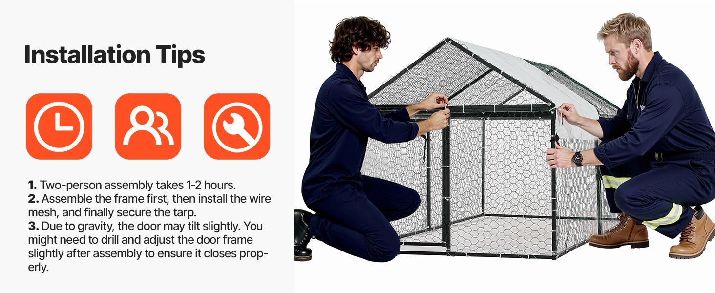 VEVOR Metal Chicken Coop for 4-6 Chickens, 3.3 x 6.6 x 3.3 ft, Small Chicken Cage with Waterproof Cover & Double Doors, Spire Roof Poultry Run Compatible with Wooden Coops, for Rabbit Hen Goose Duck#BackToSchool