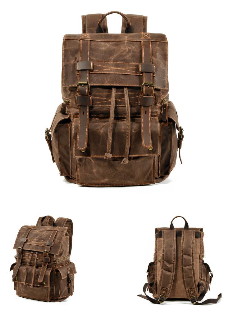 Vintage Waxed Canvas Laptop Backpack – Water Resistant Travel & Work Bag with Crazy Horse Leather for Men & Women