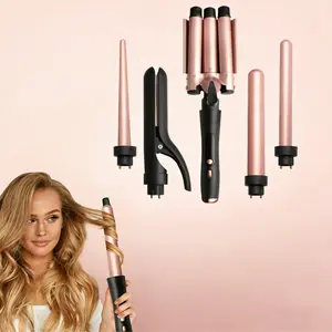 2026 5 in 1 Curling Iron with 4 Interchangeable Ceramic Barrels, Curling Wand Set with Flat Iron, Fast Heating, Dual Voltage Hair Curler, Gifts for Women