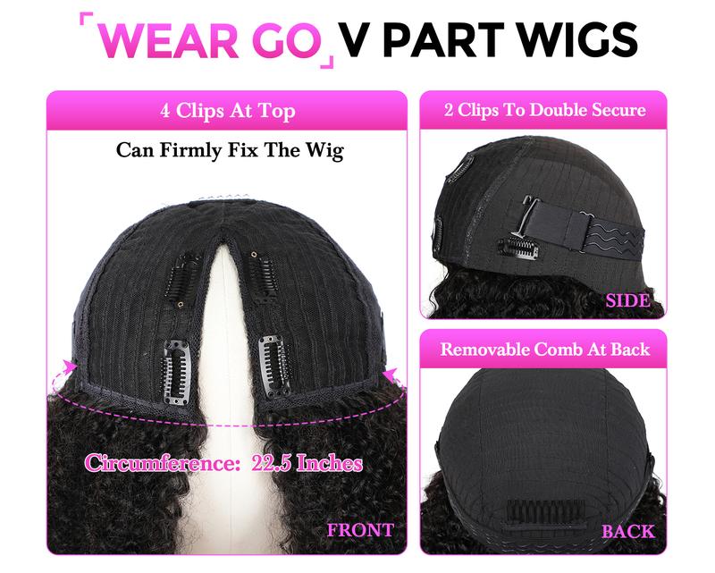 Vshow Kinky Curly Hair V Part Human Hair Wig With Drawstring All Size Fit 250% Density Glueless V Part Wig For Black Women Natural Blend Kinky Curly Wigs #springfresh