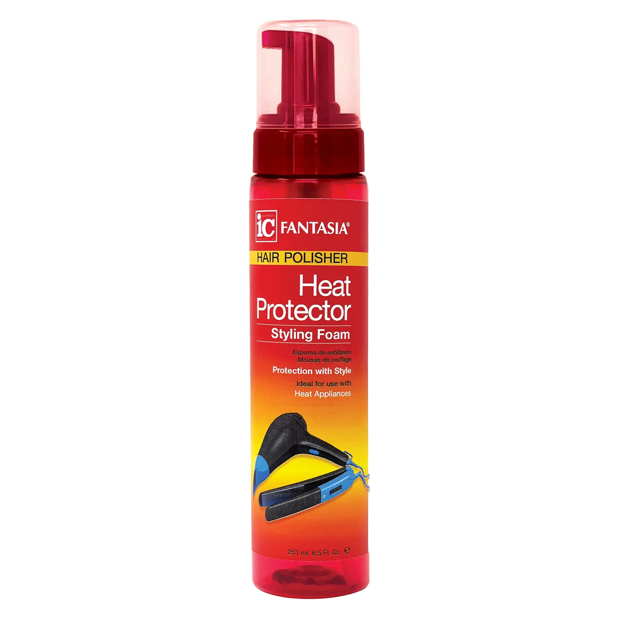 Fantasia IC Heat Protector Styling Mousse, Lightweight & Alcohol-Free Moisturizing Foam for Frizz Control, Volume, and Shine, 8.5 oz, Moisturizer, Hydrating, Curl Routine, Haircare, Daily, Moisture, Voluminous Hair, Glossy Hair, All Hair Types