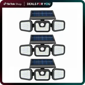 2 Packs LED Motion Sensor Solar Lights Outdoor IP65 Waterproof 3-Head Security Lights 2500-Lumen Floodlights Spotlights 270° Wide-Angle Lighting for Patios Garages and Gardens