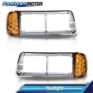 CROSSDESIGN Fit For Freightliner FLD120 Headlight Bezel w/ LED Turn Signal Corner Light Lamp