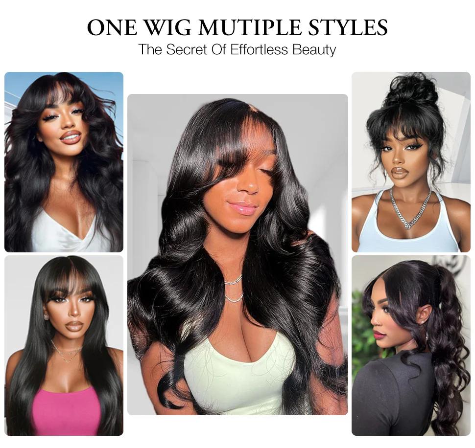 Curtain Bangs Body Wave Human Hair Wig 220% Density 13x4 8x5 HD Lace Front Wigs with Pre Bleached Knots #tiktokshopblackfriday Curtain Bangs Body Wave Human Hair Wig 220% Density 13x4 8x5 HD Lace Front Wigs with Pre Bleached Knots #tiktokshopblackfriday