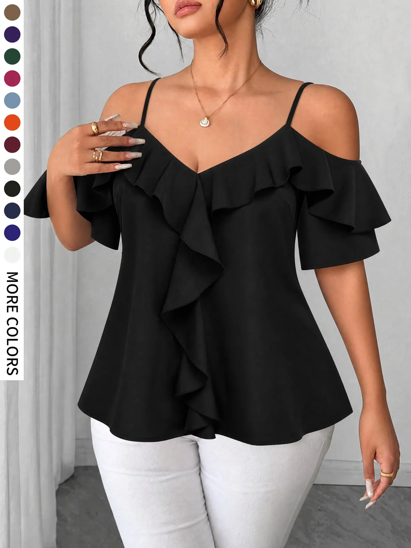 Plus Size Women's Solid Short Tank Top, Ruffled Hem A-Line, Elegant Casual Wear, Perfect for Daily Commute, Dates, Graduation Season