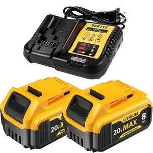 2 Pack 8.0Ah Replacement for Dewalt 20V MAX Battery and DCB102 Charger Combo Compatible with Dewalt 20V Battery Lithium DCB206 DCB200 DCB205 Series Power Tool