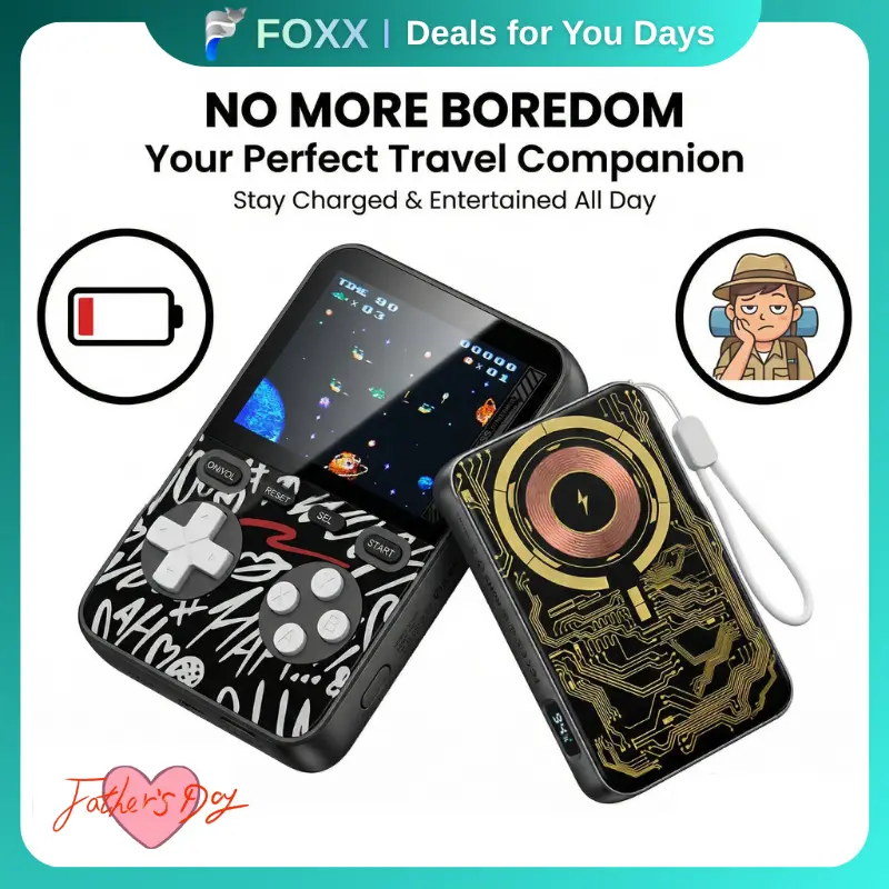 【V99】MIRO 3-in-1 Magnetic Wireless Charger + Power Bank + Retro Game Console–1500+ Classic Games, 15W MagSafe Compact for Phones – Perfect for Travel, Home, Office, Gaming Fun & Entertainment – Great Gift for Birthdays, Compatible with iPhone12 and newer